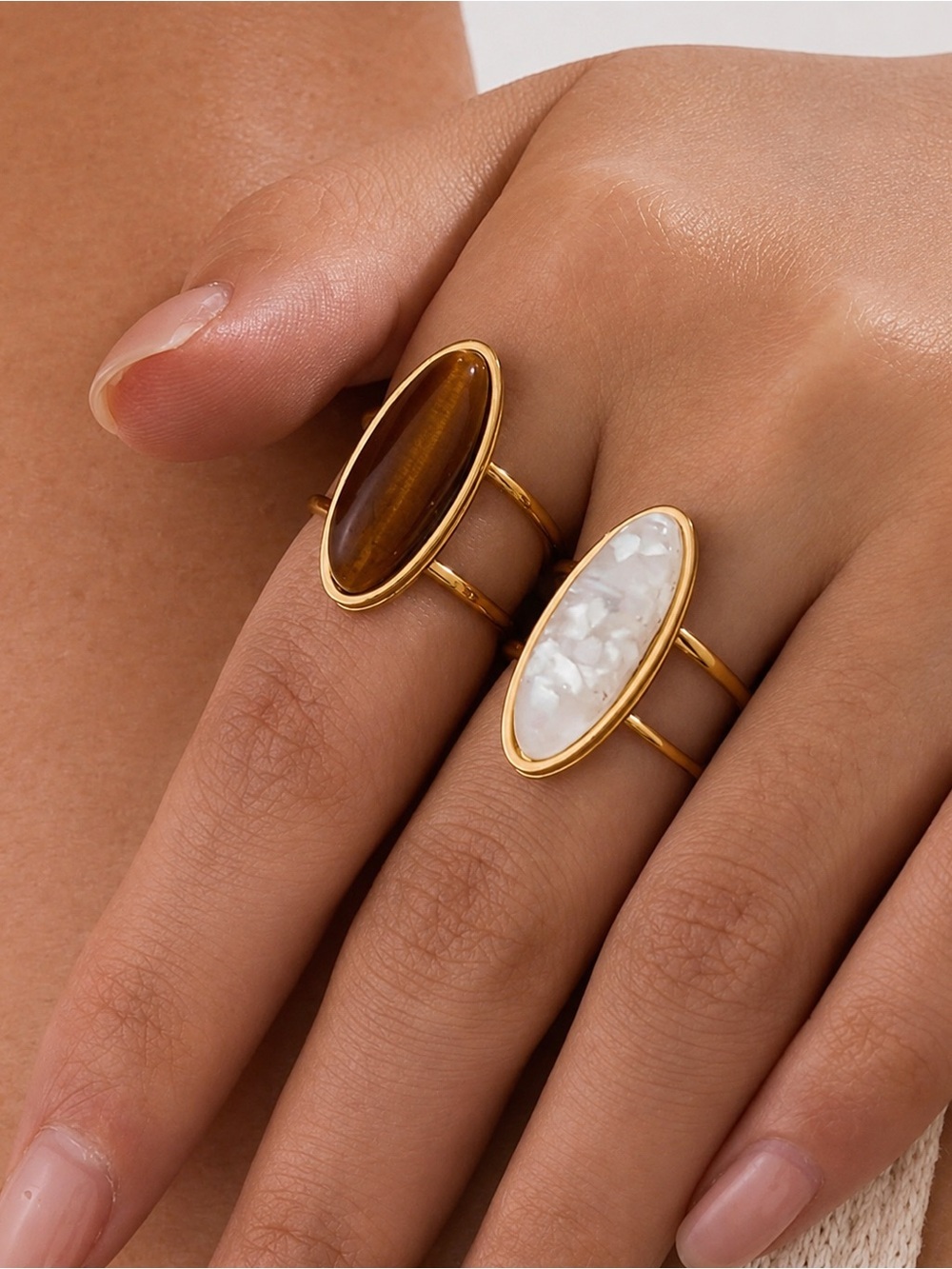 StainlessGold Oval Double-Stack Ring